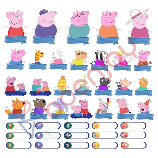 Peppa Pig Waterproof Name Label Stickers for Kids- Self-Adhesive Tags for Bottles, Lunch Boxes, Stationery & More - Includes a Branded Black OHP Marker to Write Names (41 pcs)