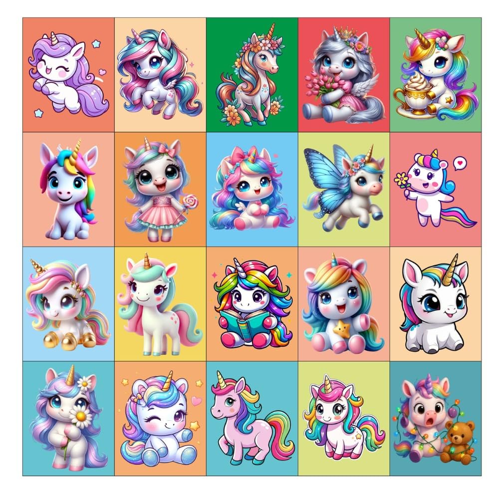 Cute Unicorn Fridge Magnets Set of 20 | Rectangular Character Magnets | Decorative Kitchen, Whiteboard, Locker Accessories | Strong Magnet for Kids & Home Dcor (4x5 cm)