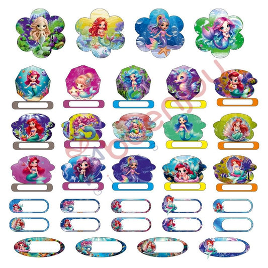 Mermaid Ariel Waterproof Name Label Stickers for Kids- Self-Adhesive Tags for Bottles, Lunch Boxes, Stationery & More - Includes a Branded Black OHP Marker to Write Names (34 pcs)