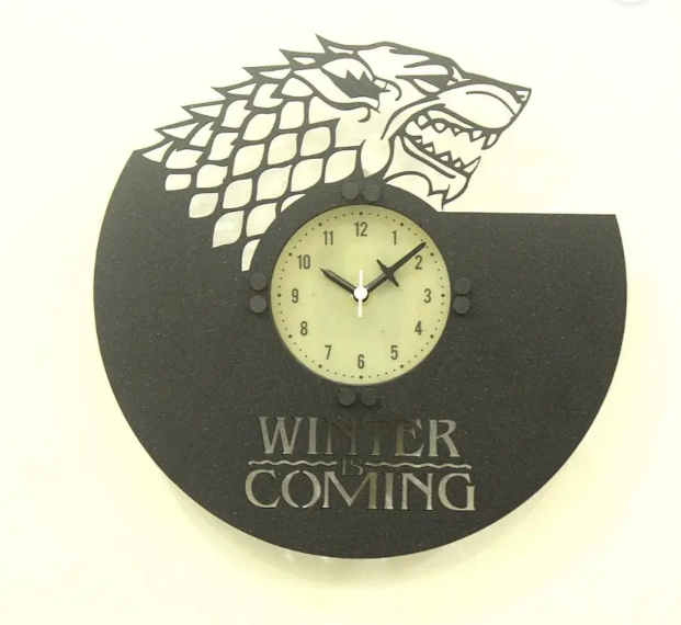 Wolf Sigil Inspired Wooden Wall Clock – 30 cm Fantasy Emblem Design with Backlight and Glass Cover