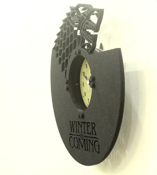 Wolf Sigil Inspired Wooden Wall Clock – 30 cm Fantasy Emblem Design with Backlight and Glass Cover