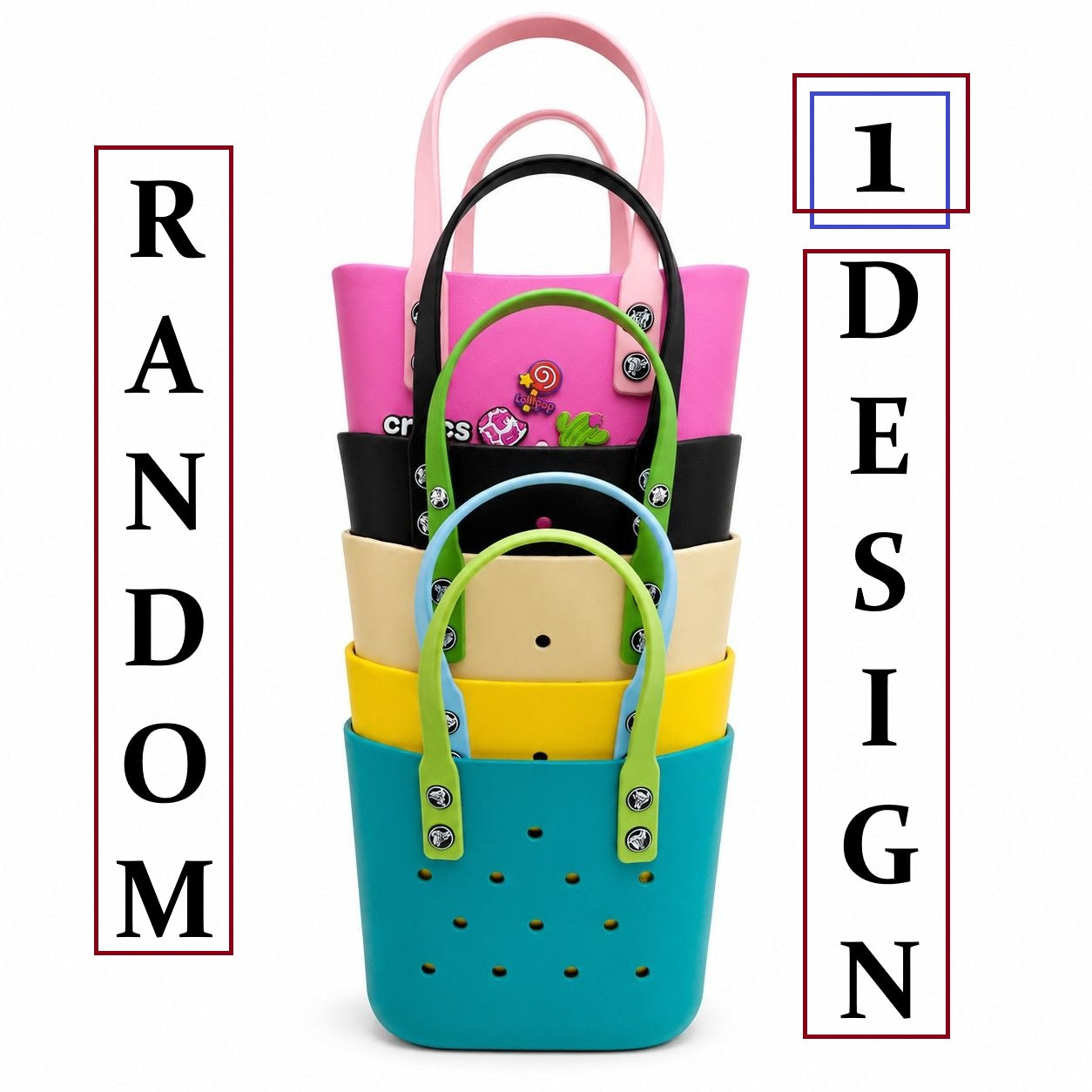 Silicone Croc Bag with Decorative Charms for Girls & Women | Waterproof Lightweight Everyday Tote Handbag 20x25x12 | Medium
