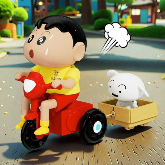 Shinchan Movable Action Figure, Red Tricycle, 12 cm PVC Pull-Back Moving Toy | Fun Collectible for Kids & Anime Fans, Sinchan Tricycle with Shiro