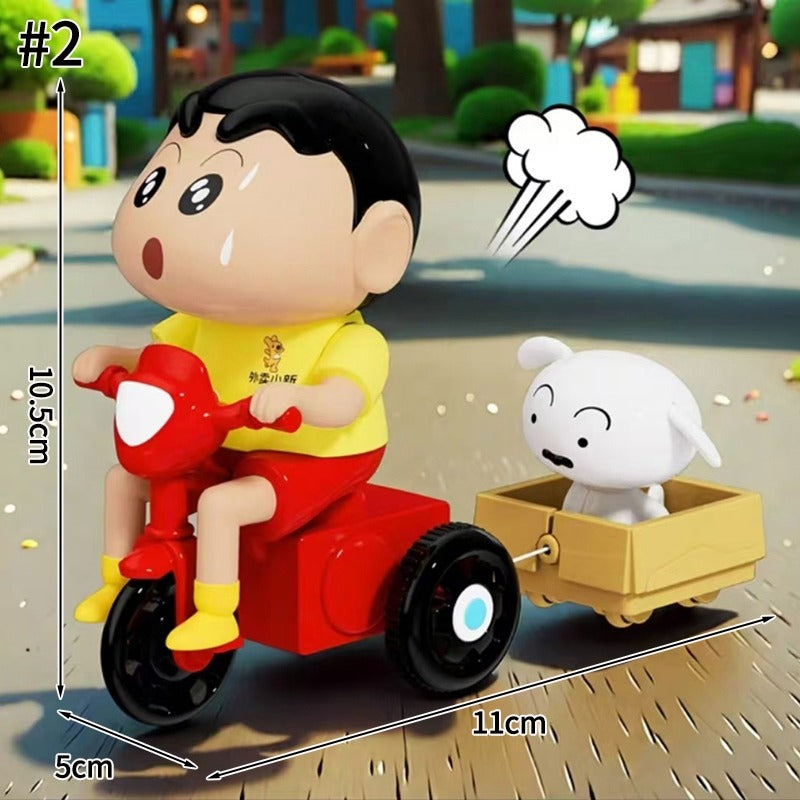 Sinchan Movable Action Figure, Red Tricycle, 12 cm PVC Pull-Back Moving Toy | Fun Collectible for Kids & Anime Fans, Sinchan Tricycle with Shiro