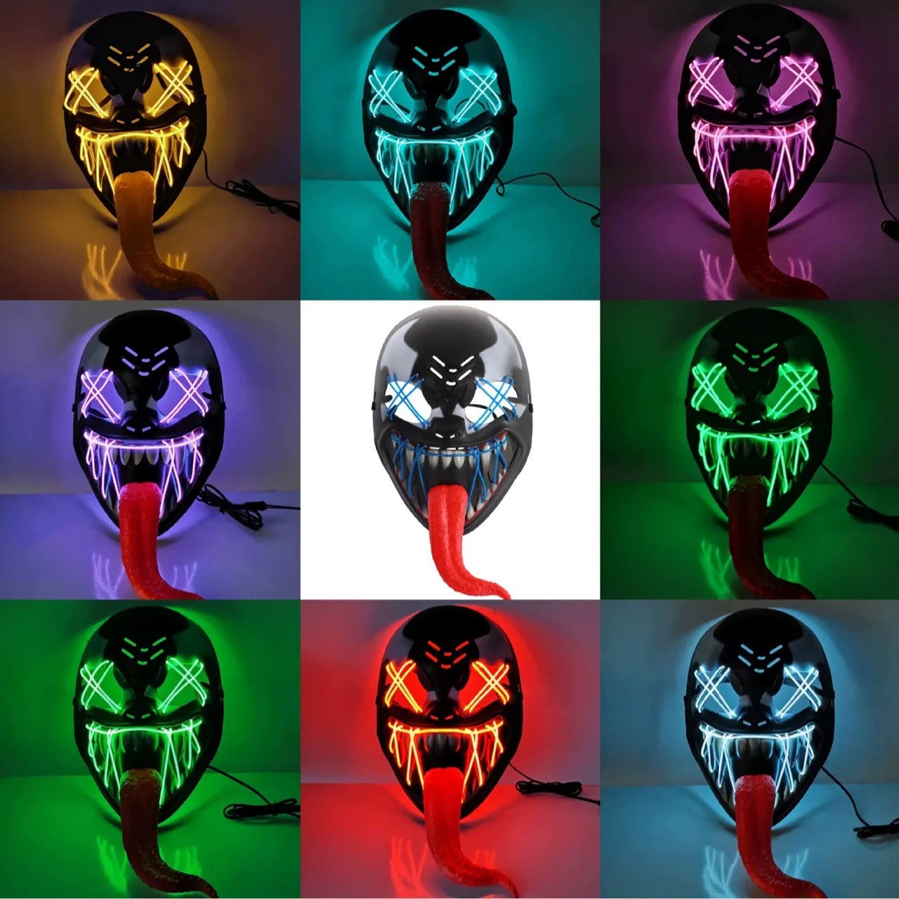 Venom Style LED Mask with Tongue – Random Color Light | Battery Not Included