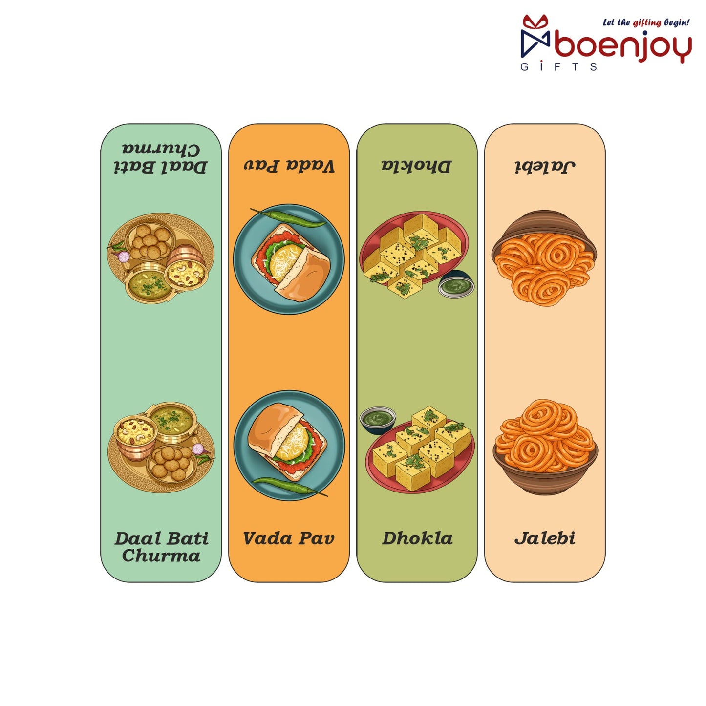 Indian Food Bookmark Set of 10-8 Magnetic Bookmarks + 2 Paper Bookmarks for Book Lovers, (11 x 2.9 cm)