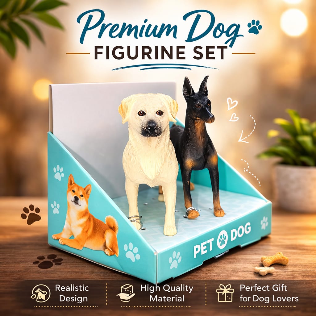 Pet Dog Toy Figure Set of 2 – Golden Retriever & Doberman Pinscher Animal Figurines for Kids, Adults & Office Decoration
