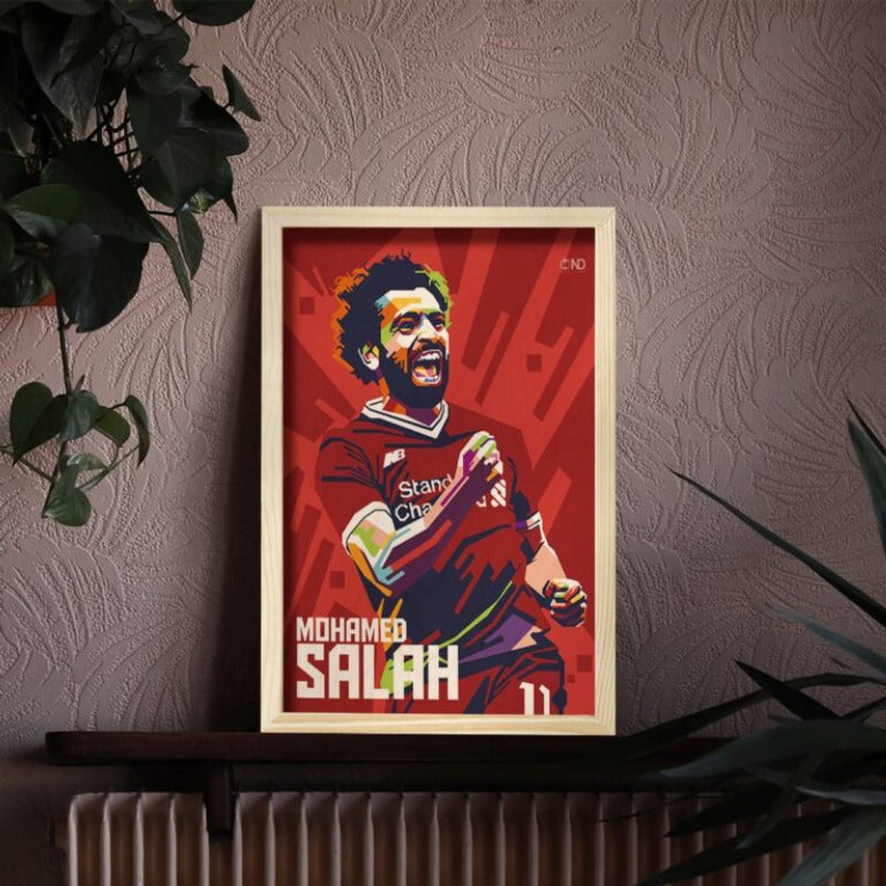 Mohamed Salah Wood Print with Frame | 12x8 inch - 3 mm wood with natural pine wood frame | Ink Infused into the Wood | 3 mm wood with natural pine wood frame | Soccer ; Liverpool ; Egypt |
