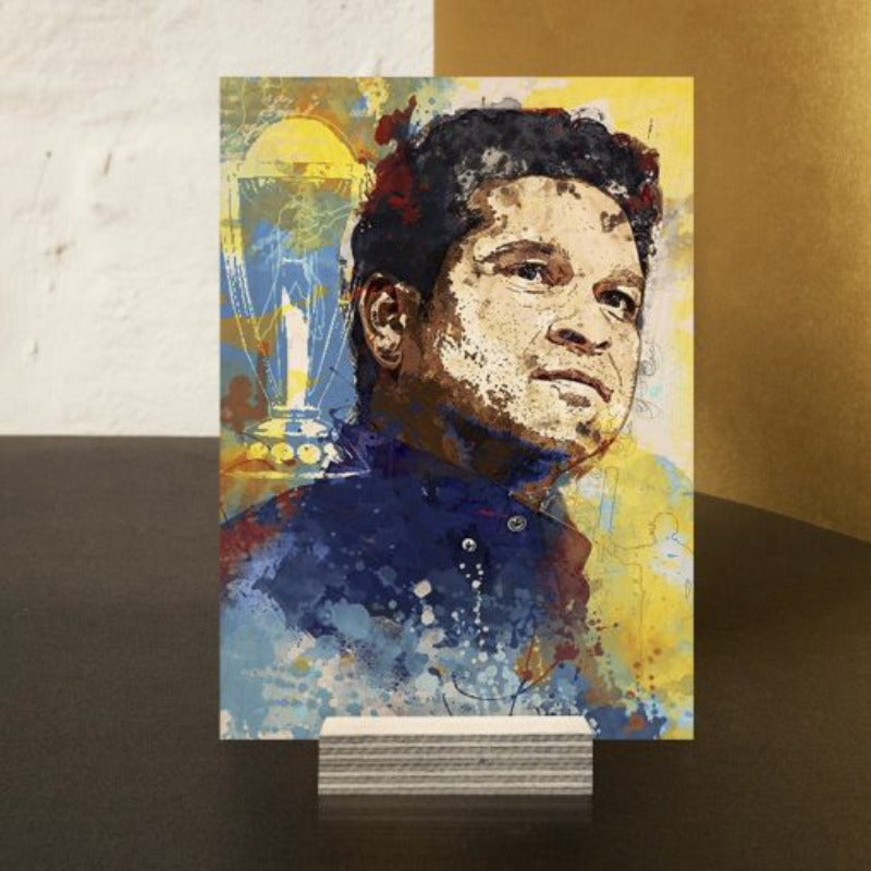 Sachin Tendulkar (The God) Wood Print | Ink Infused into the Wood | Cricket ; Indian Team ; Bleed Blue |