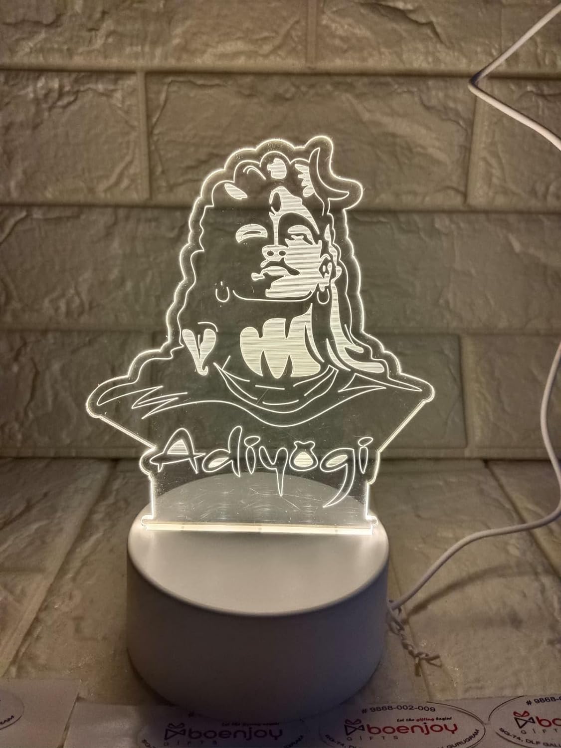 Adiyogi 3D Acrylic Night LED Light with USB plugin Base | Size: 20 cm