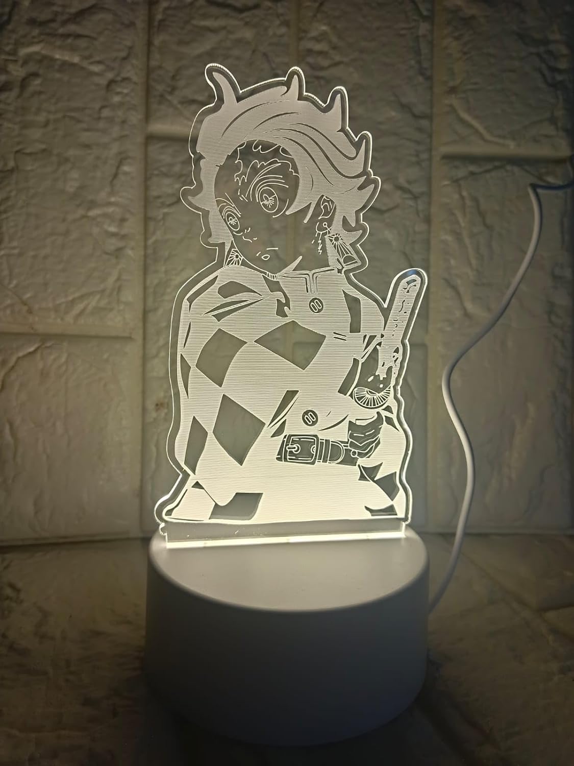 Anime Demon Slayer Tanjiro 3D Acrylic Night LED Light with USB plugin Base | Size: 20 cm