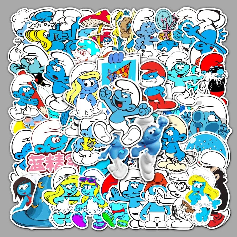 Smurfs Vinyl Stickers | 50 Pieces | Reusable | Good for Laptop, MacBook, Mobile Phone, Refrigerator, Notebook, Closet | Waterproof Stickers |