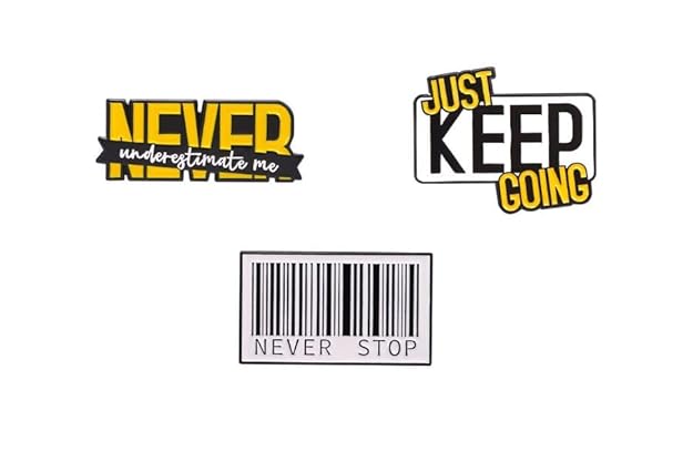 Motivation Set of 3 Enamel Pin Badge | Zinc Alloy Brooch | Just keep going, Never Stop, Never Understimate me|