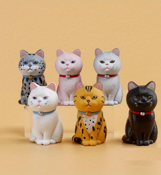 6 Pcs Cat Ornaments Set – Cute PVC Cat Figures for Home Decor & Gifting