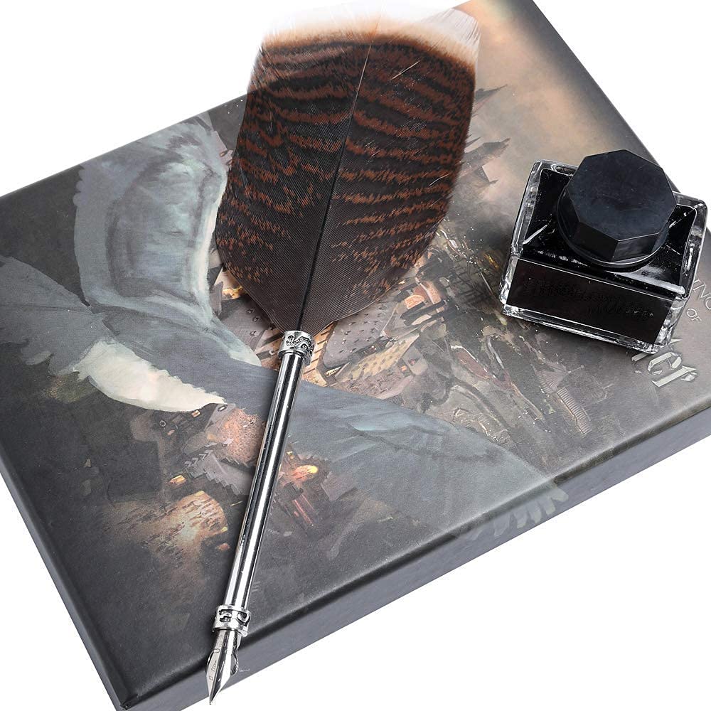 Harry Potter Feather Pen With Ink Pot | Harry Potter Ink Set Antique Feather Calligraphy Pen Gift Set With 1 Nib And Ink, Harry Potter Owl Dip Pen, Calligraphy Set| Style B