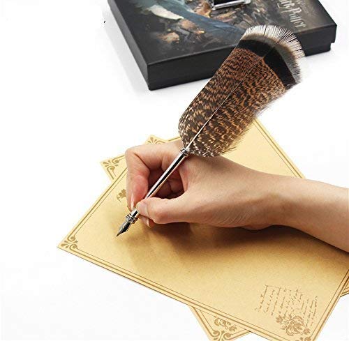 Harry Potter Feather Pen With Ink Pot | Harry Potter Ink Set Antique Feather Calligraphy Pen Gift Set With 1 Nib And Ink, Harry Potter Owl Dip Pen, Calligraphy Set| Style B