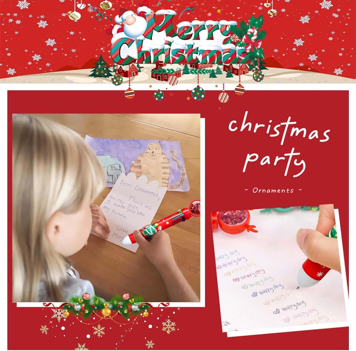 4 pcs Christmas Ballpoint Pens, Ballpoint Pen with Christmas Motif, 10-in-1 Retractable Roller Ball Multicoloured Pens, Office School Supplies Students Children Gift