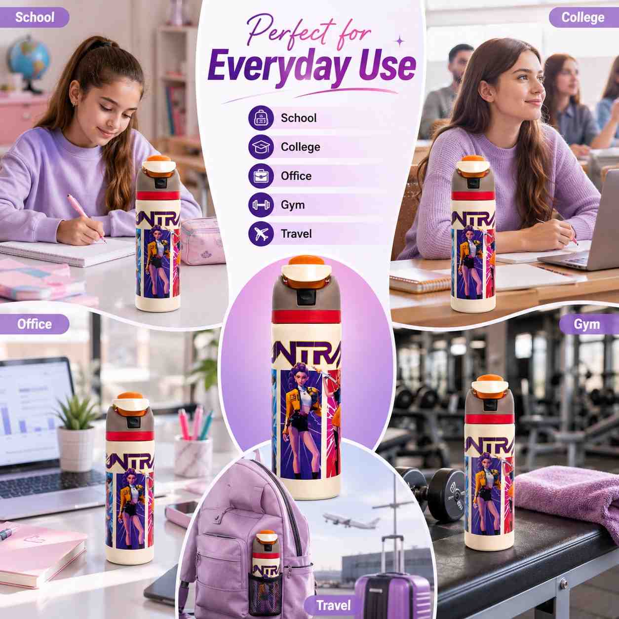 K Pop Demon Hunters Stainless Steel Water Bottle 650ML | Double Wall Vacuum Insulated | Leakproof Flip Lid | BPA Free | Random Design | 1 Pc
