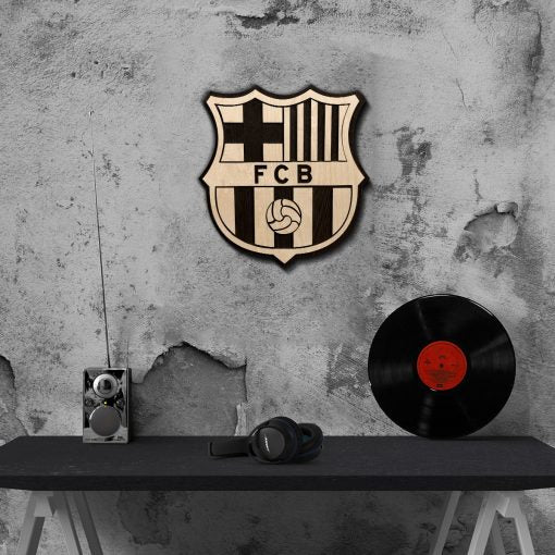 FC Barcelona Black & White Wooden Crest | 12 inch x 12 inch