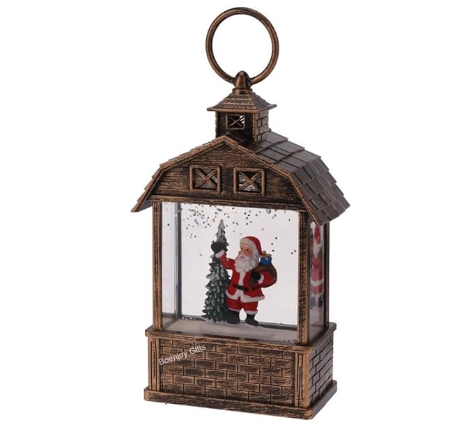 Christmas Snow Globe Lantern Spinning Water Glittering, Lighted Snow Globe Lantern for Christmas Decoration and Gifts (Santa)