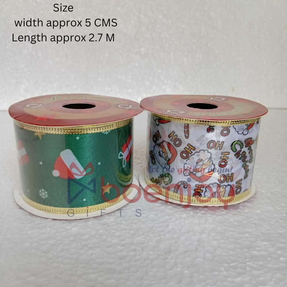 2 Pcs Roll Christmas Printed 2.5" (9 Ft) 2.5 Mtr Wired Edge Wrapping Ribbons Thin Plaid Burlap Ribbon Tartan Plaid Ribbon for Christmas Decoration DIY Craft | C