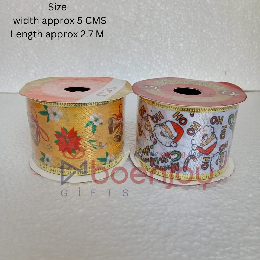 2 Pcs Roll Christmas Printed 2.5" (9 Ft) 2.5 Mtr Wired Edge Wrapping Ribbons Thin Plaid Burlap Ribbon Tartan Plaid Ribbon for Christmas Decoration DIY Craft | D