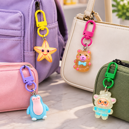 Phone Charms for Girls Set of 4, Cute Random Assorted Designs 6 cm, Colorful Carabiner Keychain Charms for Mobile Phone, Backpack, Handbag & Pouch