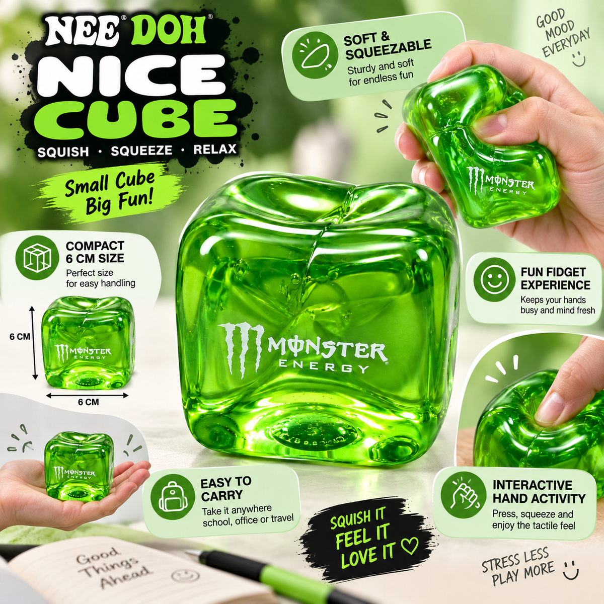 Monster Nice Cube Squishy Toy 6 x 6 x 6 CM – Soft Squeeze Cube for Desk, Kids & Teens 1 Pc