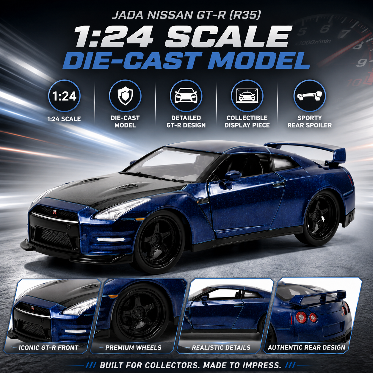 Jada Fast & Furious Brian’s Nissan GT-R (R35) 1:24 Scale Die-Cast Model Car – Metallic Blue Collectible( COD NOT AVAILABLE)