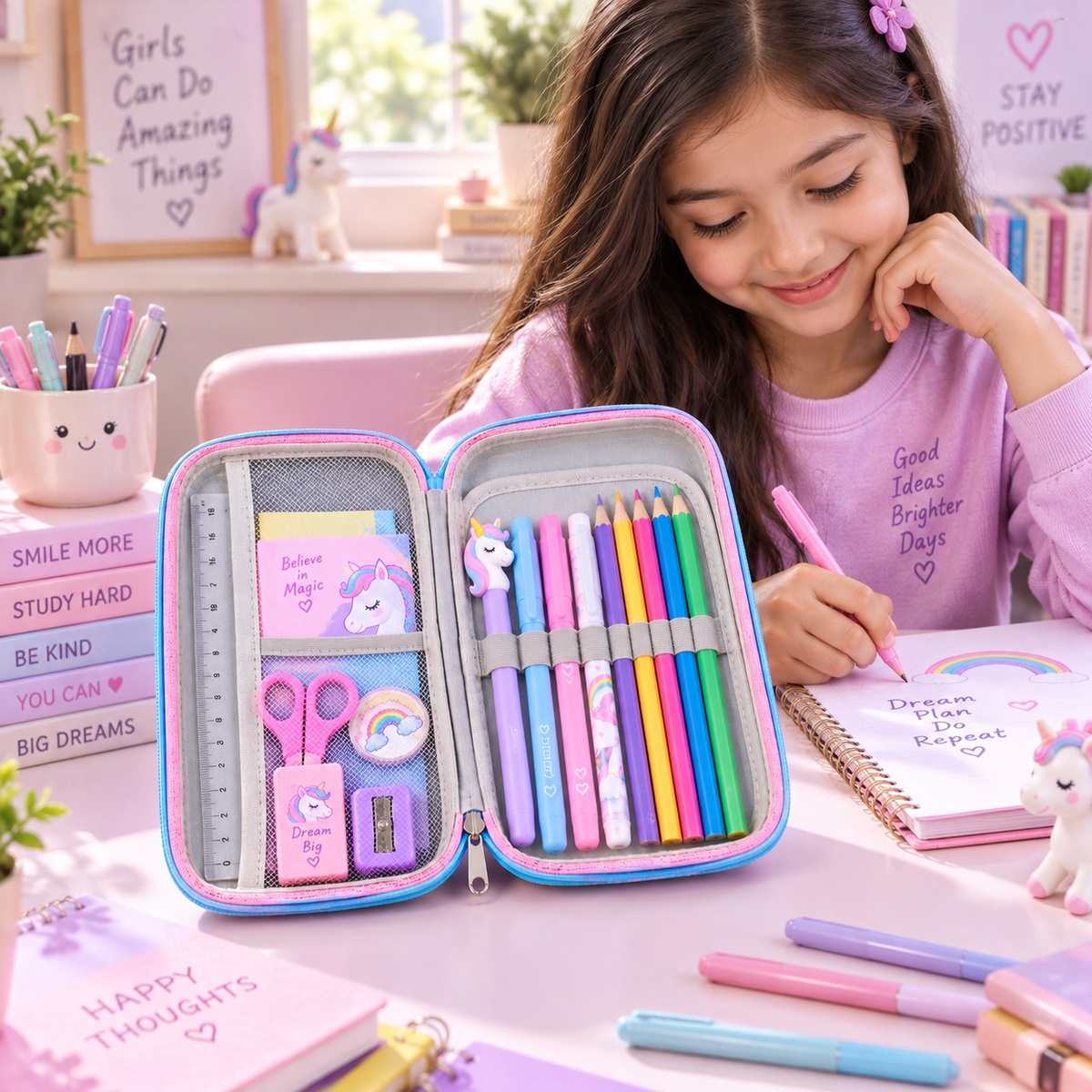 Unicorn Pencil Pouch for Girls – Pink Unicorn Pencil Case with Mesh Pocket & Pen Holders (Copy)