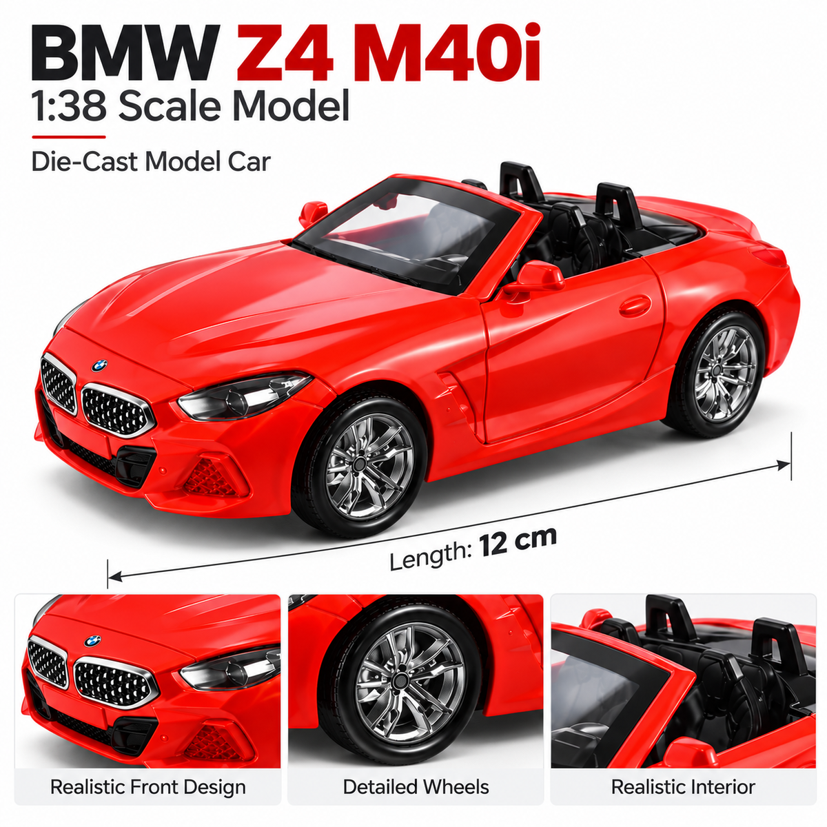 BMW Z4 M40i 1:38 Scale Die-Cast Convertible Model Car – Red Collectible Toy | COD NOT AVAILABLE