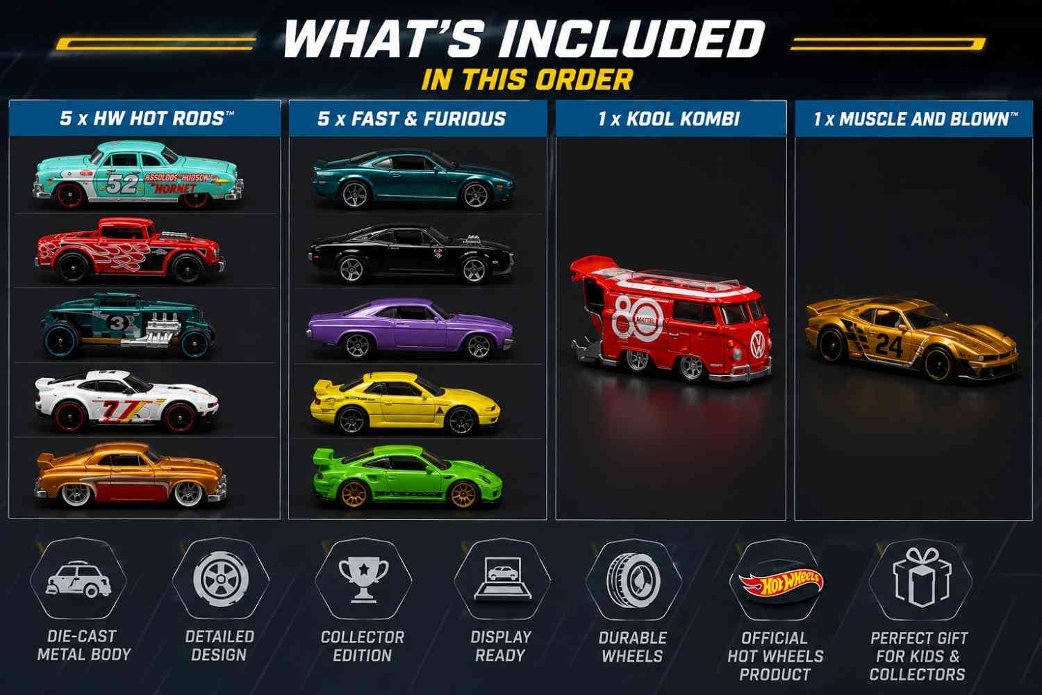 Hot Wheels 12 Car Bundle | HW Hot Rods Fast & Furious Kool Kombi