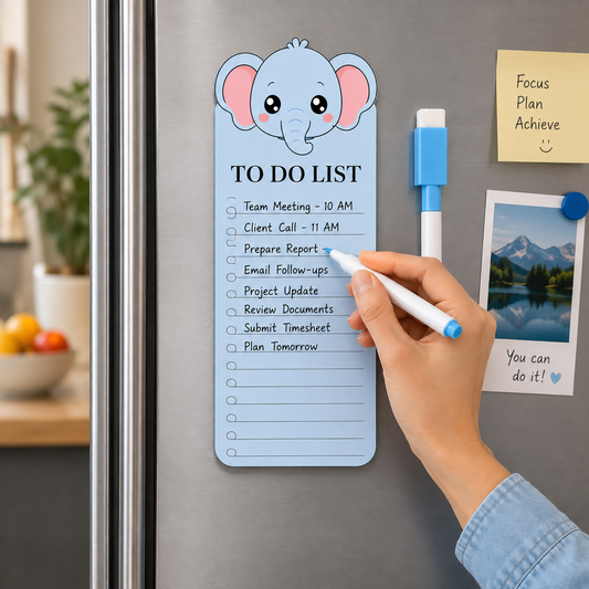 Elephant Acrylic To Do List Board with Marker | Reusable Magnetic To-Do Planner for Home, Office & Study | Cute Elephant Daily Task List Board