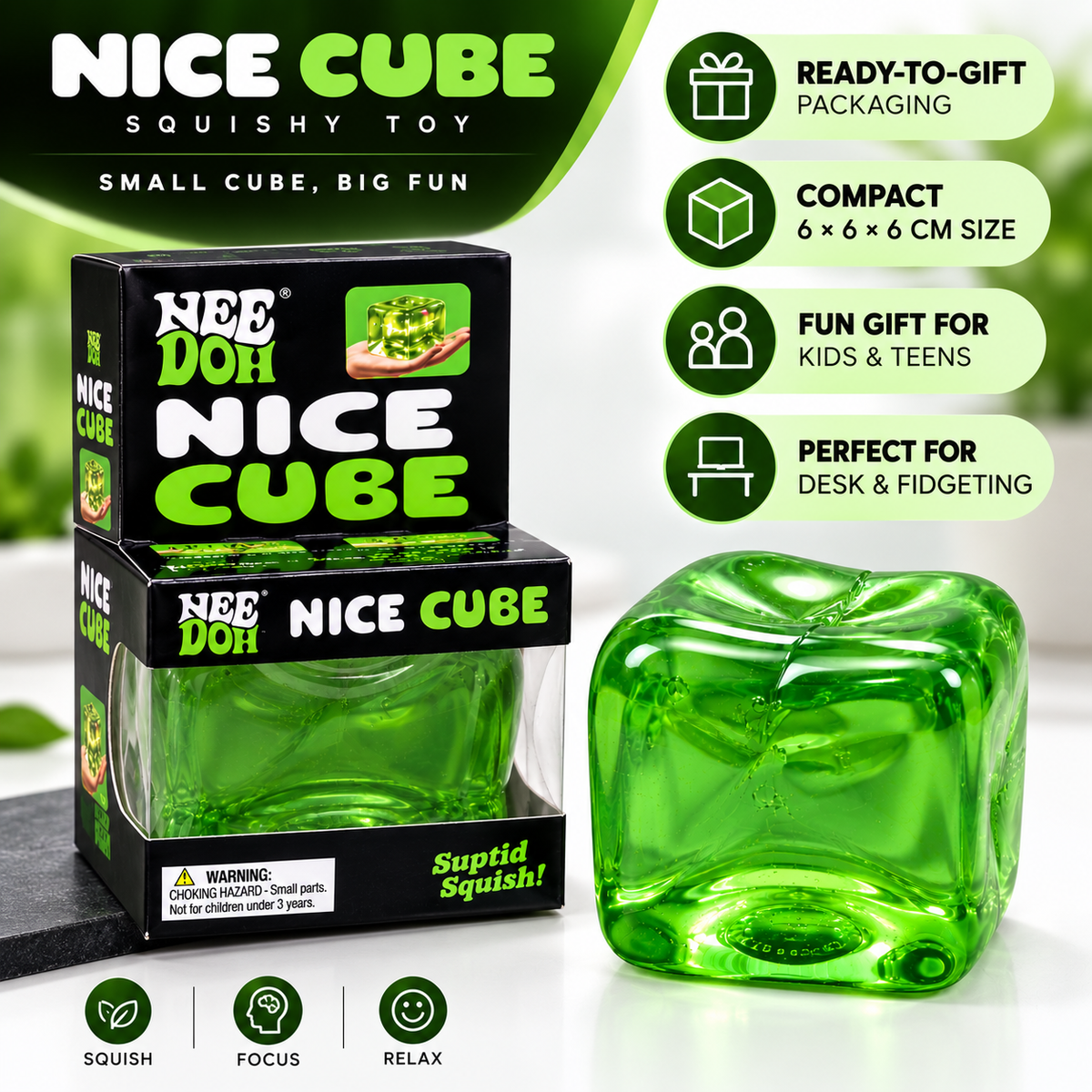 Monster Nice Cube Squishy Toy 6 x 6 x 6 CM – Soft Squeeze Cube for Desk, Kids & Teens 1 Pc