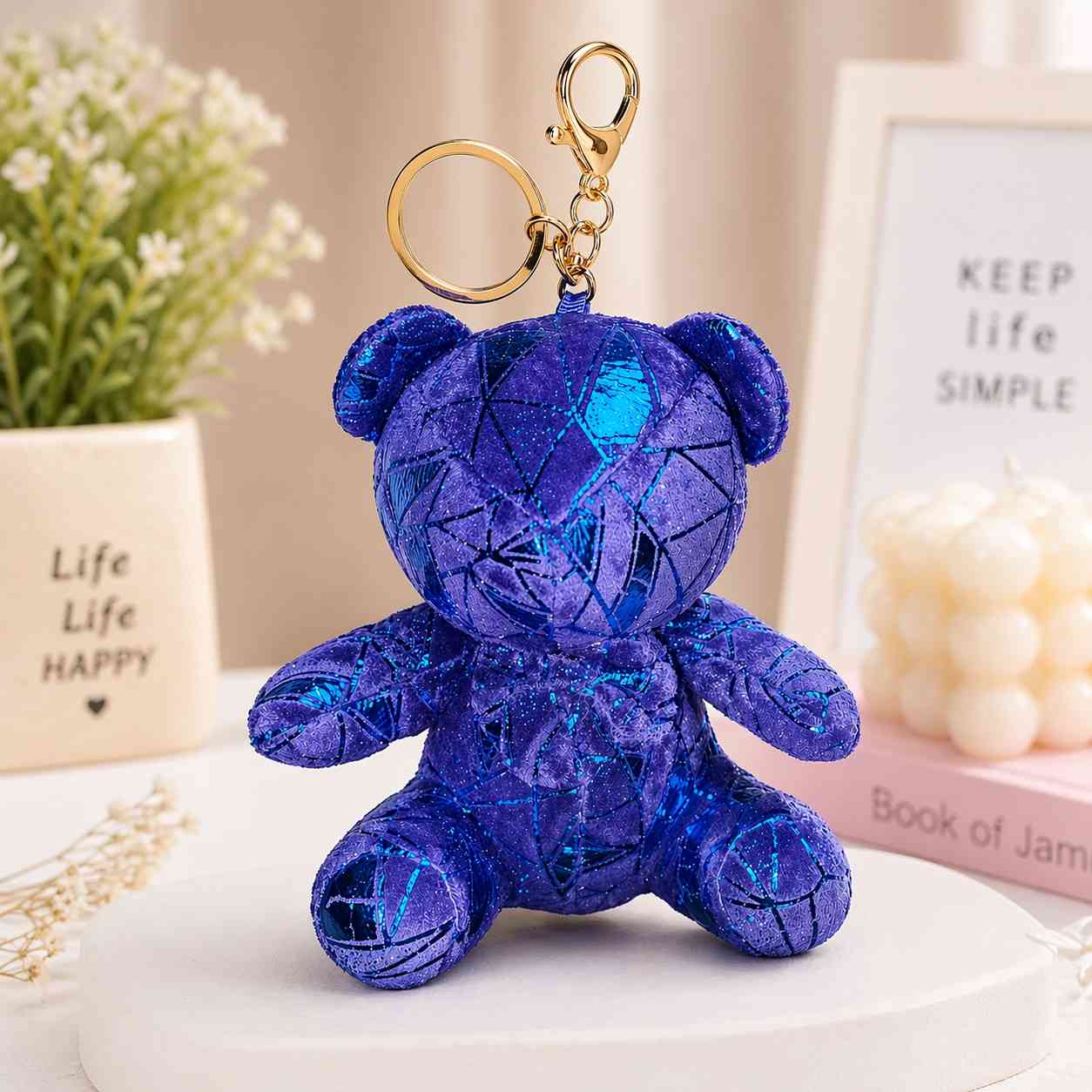 Shiny Teddy Bear Keychain – Cute Plush Bag Charm | Random 1 PCS | Stylish Key Holder Gift for Girls
