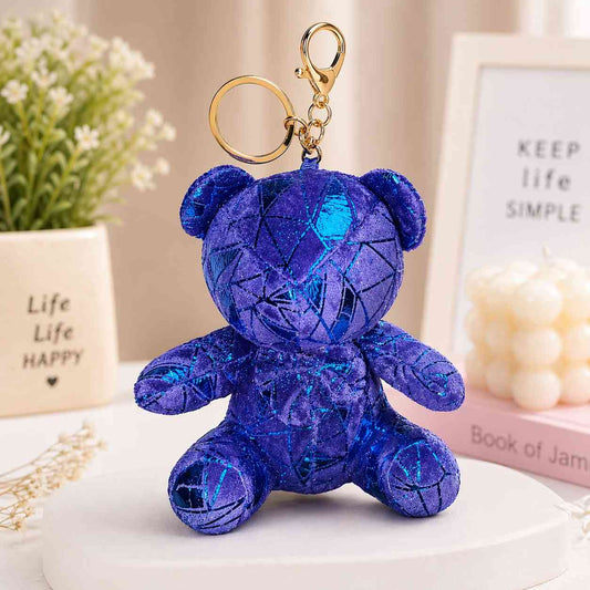 Shiny Teddy Bear Keychain – Cute Plush Bag Charm | Random 1 PCS | Stylish Key Holder Gift for Girls