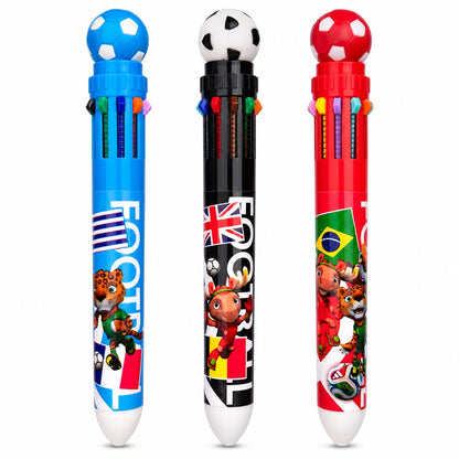 Football Theme 10-in-1 Multicolor Pen Set (Pack of 3) | Retractable 10 Color Ball Pens for Boys & Girls