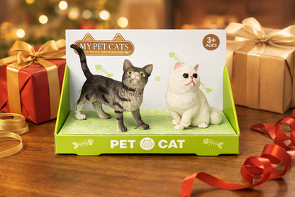 Realistic Cat Figurines (Grey Tabby & White Cat) – 10cm Plastic Miniature Cats | Cute Home Decor, Kids Toy & Gift for All Ages (3+) Set of 2