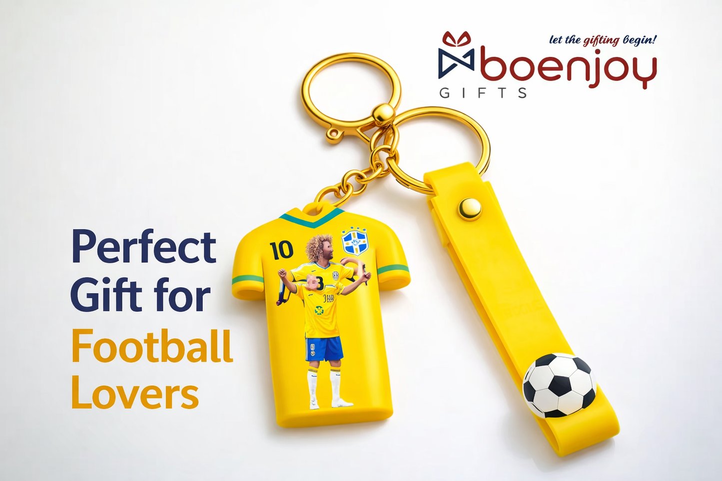 Brazil Football Jersey Keychain with Strap & Ball Charm | No.10 Soccer Jersey Keyring | Premium Fan Gift for Men, Boys, Car Keys, Bags & Accessories (NEYMAR JR)