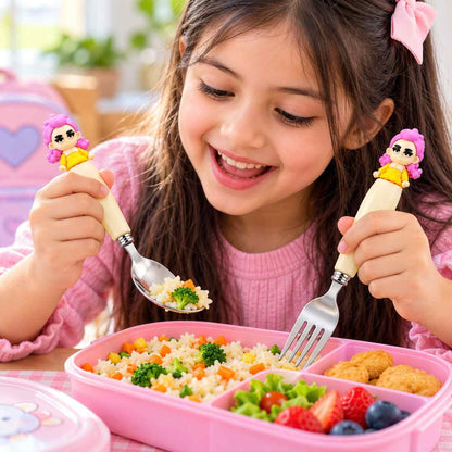 K POP Demon Hunters Spoon & Fork Set for Kids – 2 Sets, 4 Pieces with Cute Character Handles & Stainless Steel Cutlery