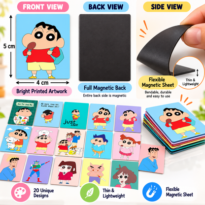 Shinchan Kids Fridge Magnet Set, Refrigerator Magnets | Fun Collectible Gift & Home Décor (Pack of 20) 4x5 cm