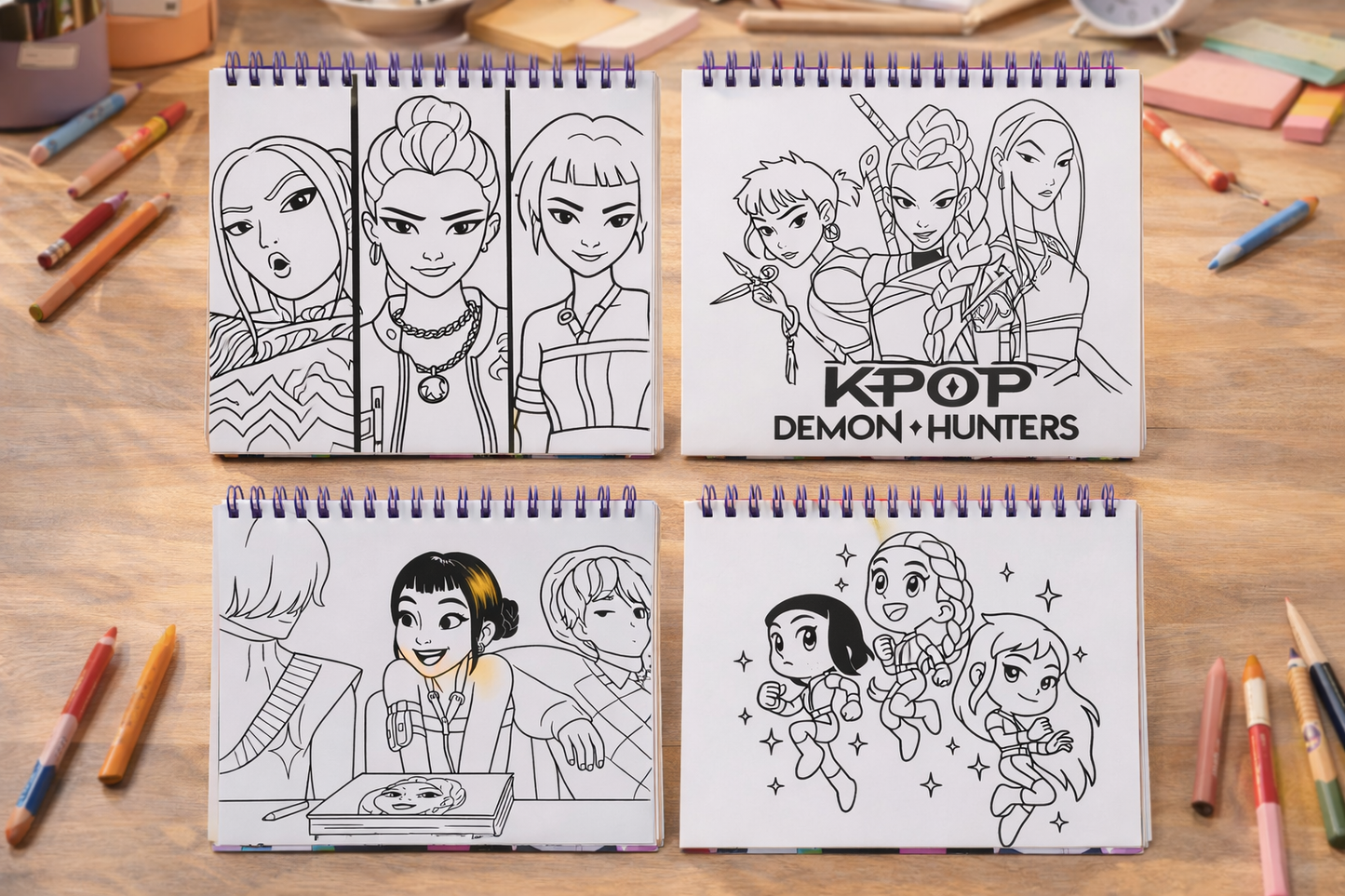 K Pop Demon Hunters Colouring Book (32 Pages) for Kids | Cartoon Coloring Book | Spiral Drawing Book | Creative Activity Gift for Boys & Girls