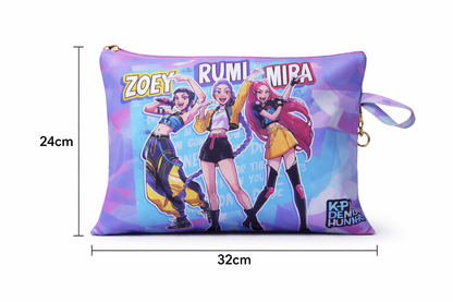 K POP  Demon Hunters Printed Folder | Stylish Multipurpose Makeup & Stationery Organizer for Girls & Kids | Zipper Travel Cosmetic Bag | 1 Random PCS (A4 Size 30 * 22 cm)