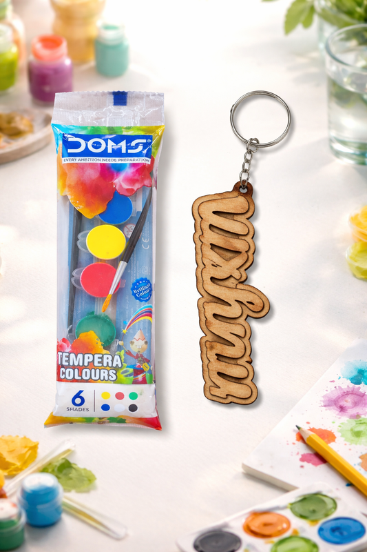 Custom Name MDF Wooden Keychain for Men Women & Couples | Personalized Lover Gift | Painting Kit with Watercolors | Handmade Name Key Ring