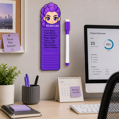 K POP Demon Hunters Acrylic to Do List Board with Marker & Eraser, Reusable Magnetic Daily Planner for Fridge, Study, Office, School & Home, 24 x 9 cm