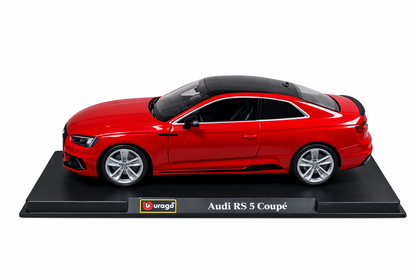 Bburago Audi RS5 Coupé Diecast Model Car 1:24 Scale – Metal + Plastic Body, Red Sports Car with Openable Doors (22.5cm) | Collectible Toy