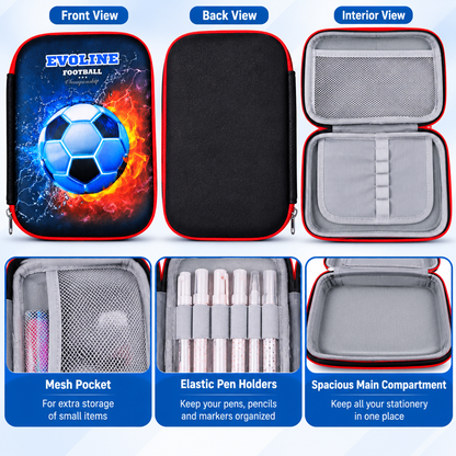 Football Theme Pencil Pouch for Kids | Hard Shell School Pencil Case with Mesh Pocket & Pen Holders