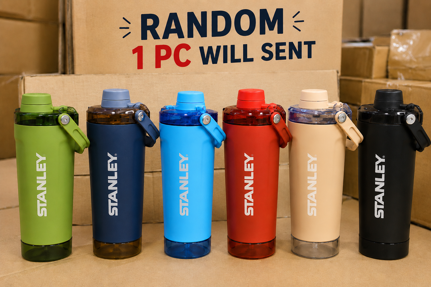 Stanley Water Bottle with Flip Lid, Removable Strainer & Foldable Carry Handle 600ml – Random Colour( Cod Not Available)