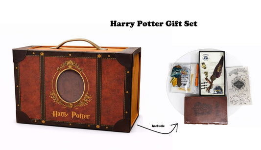 Harry Potter Gift Box Set with Diary, Pen, Badge & 3D Card | Wizard Collector Kit with Marauder’s Map | Premium Vintage Trunk Style Gift Case