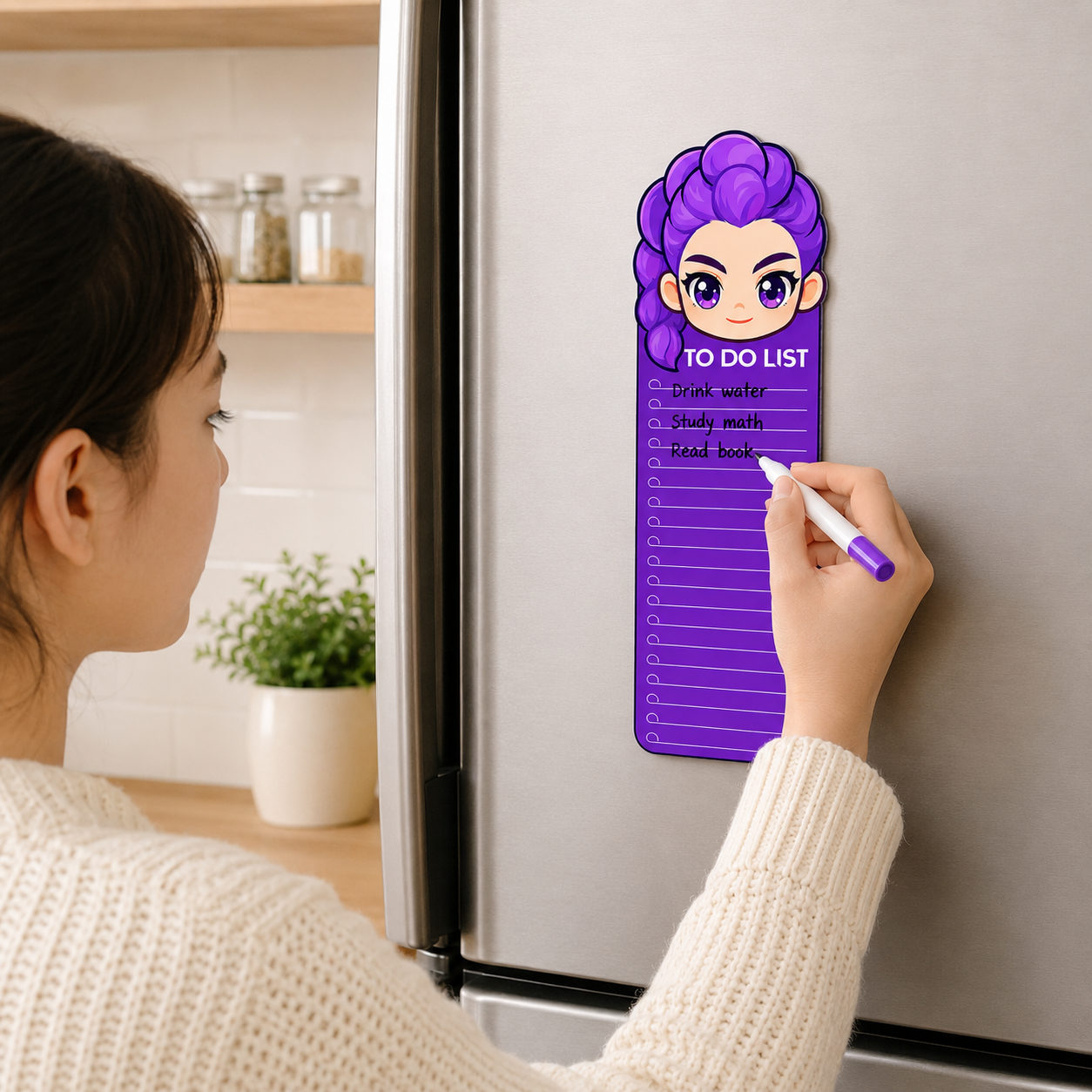 K POP Demon Hunters Acrylic to Do List Board with Marker & Eraser, Reusable Magnetic Daily Planner for Fridge, Study, Office, School & Home, 24 x 9 cm